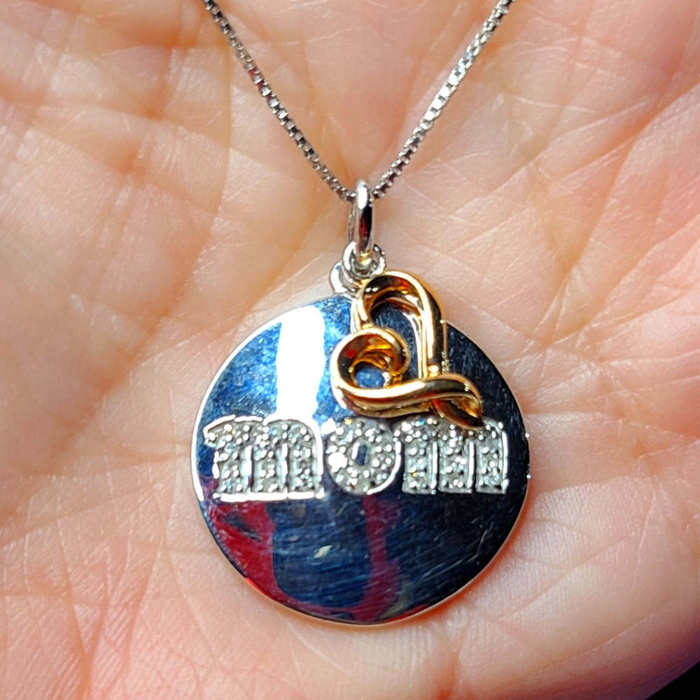 Genuine Sterling Silver Diamond "MOM" Necklace